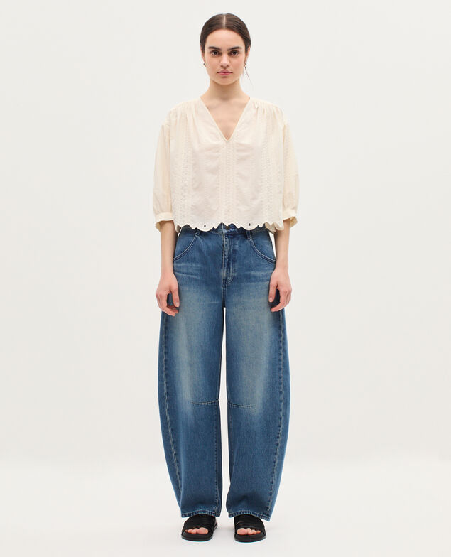 Blouse brodée en coton H013 gardenia