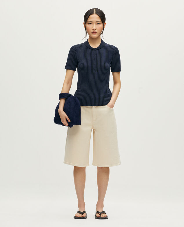 Polo  en maille c&ocirc;tel&eacute;e L682 blue black
