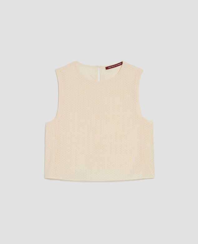 Top sans manches brodé en coton H013 gardenia