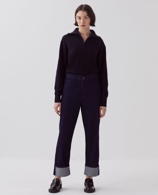 Jean regular à larges revers U690 navy