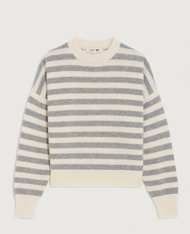 Pull col rond en laine K012 st grey white
