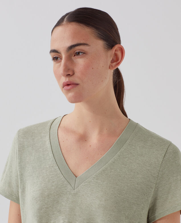 T-shirt col V en lin SARAH U520 green