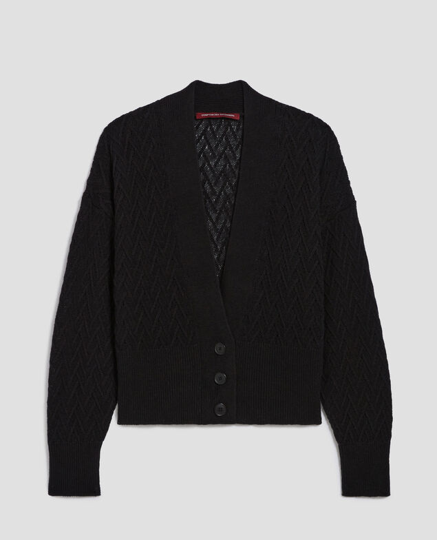 Cardigan col V en lin H091 black beauty