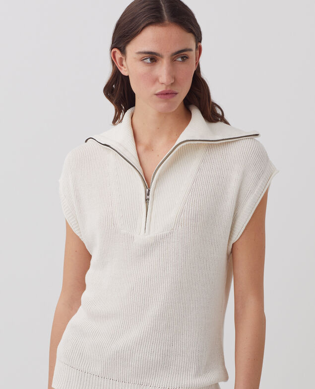 Pull sans manches col zippé en lin H303 white swan