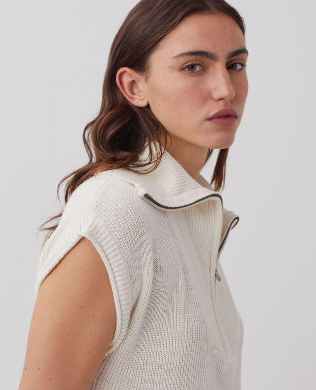 Pull sans manches col zippé en lin H303 white swan