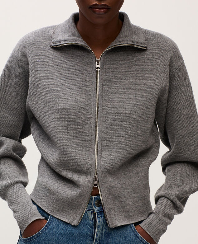 Cardigan zippé en laine mérinos K070 mel gray