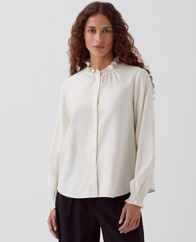 Blouse à col volanté I012 papyrus creme