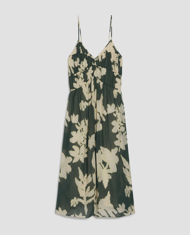 Robe longue fluide à bretelles en voile de coton J591 blurry fl dark g