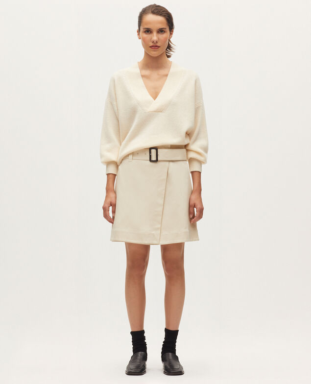 Pull col V en cachemire K300 ecru beige