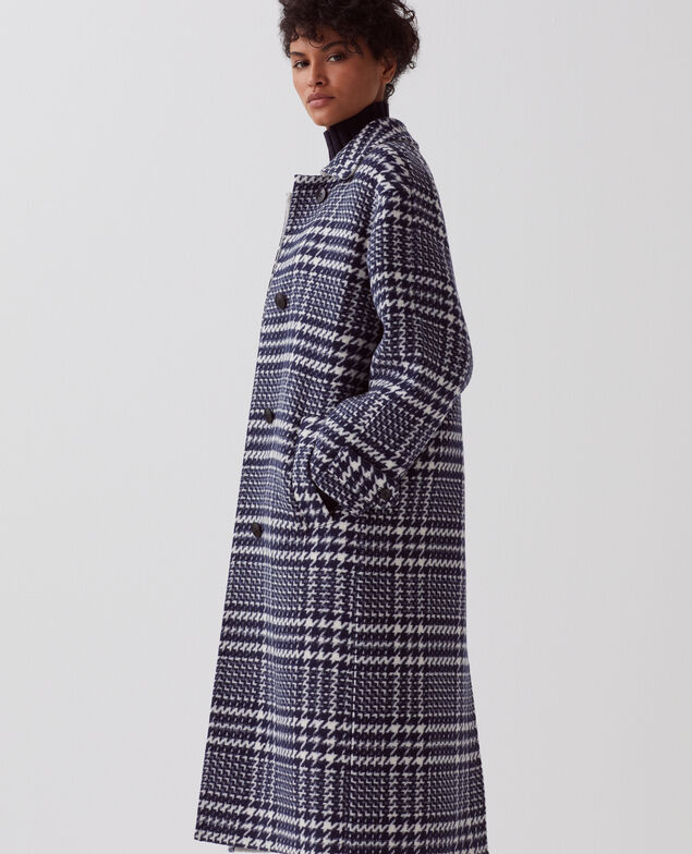 Manteau long I681 houndstooth ble