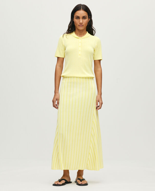 Jupe longue en maille c&ocirc;tel&eacute;e L433 white yellow