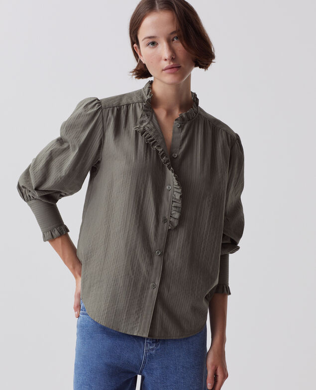 Chemise à manches longues en coton J560 basil dark green