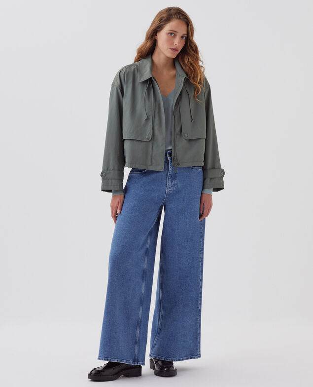Blouson court à capuche déperlant J560 basil dark green