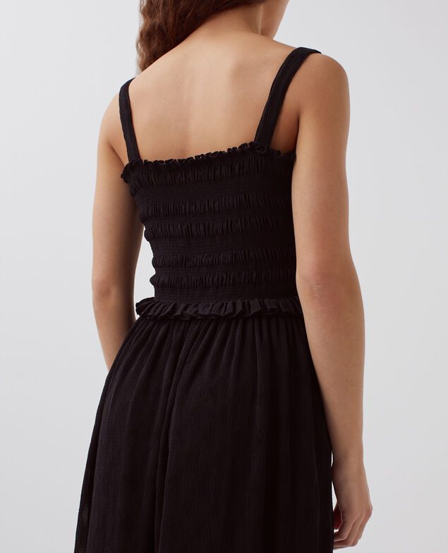 Robe longue fluide à smocks H091 black beauty