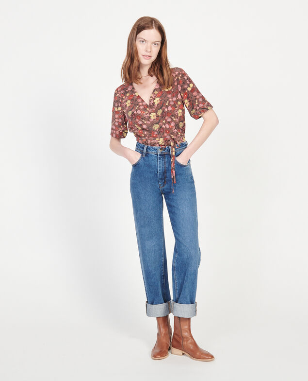 Blouse cache-cœur en soie fleurie Print eden tortoiseshell