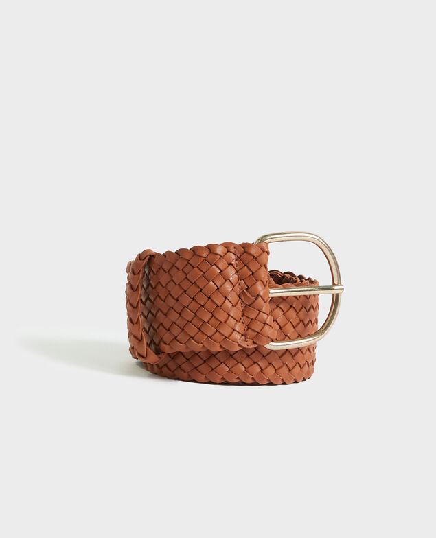 Ceinture large tréssée en cuir Camel