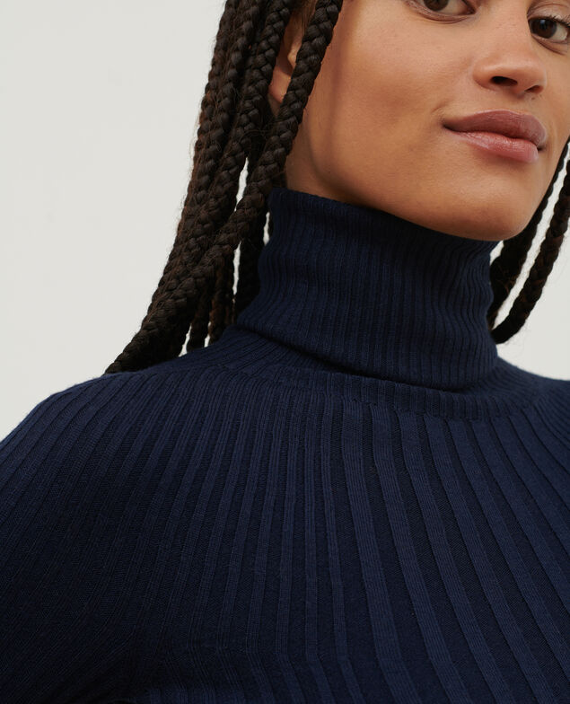 Pull col roulé en laine mérinos A699 navy knit