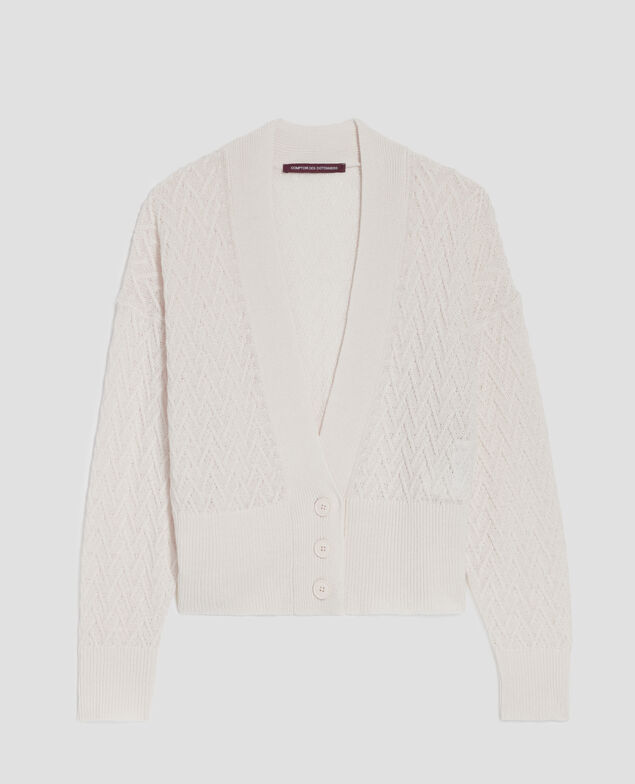 Cardigan col V en lin H303 white swan
