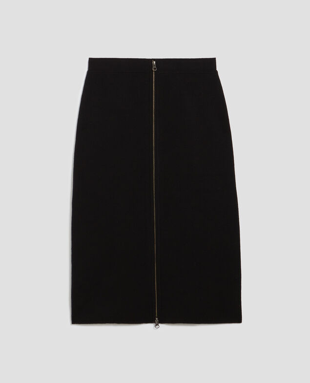 Jupe midi zippée en laine mérinos H091 black beauty