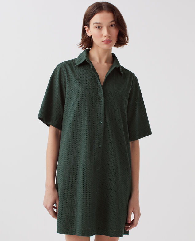 Robe chemise courte brodée en coton J590 spruce green