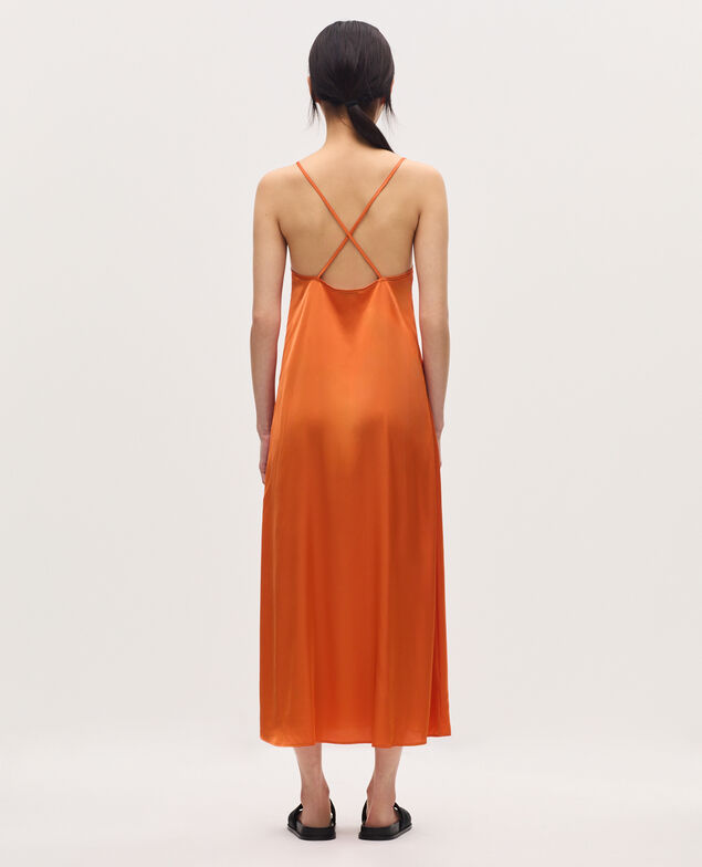 Robe longue nuisette satinée K240 apricot orange