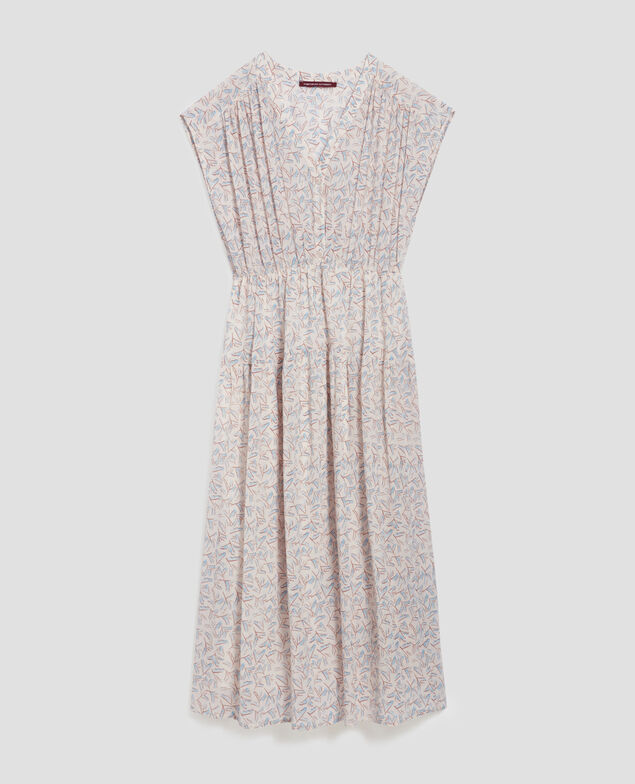 Robe longue en coton froissé H613 fleurette blue