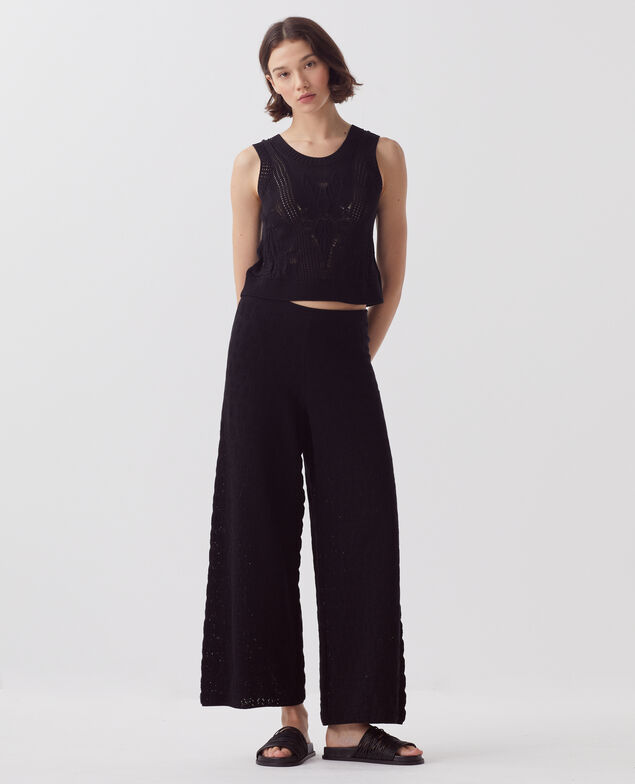Pantalon évasé crochet texturé en coton H091 black beauty