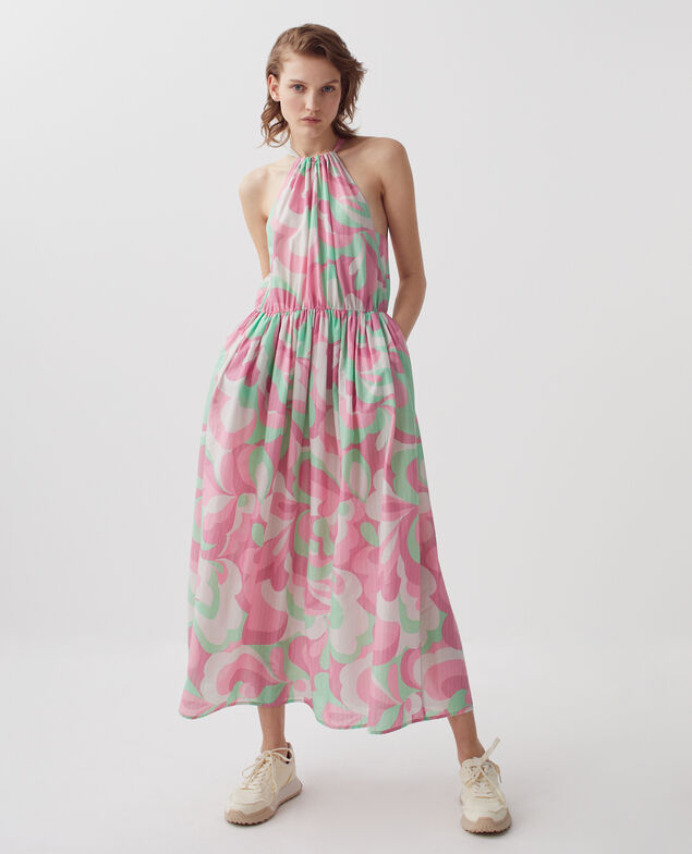 Robe longue encolure américaine H720 anemone pink
