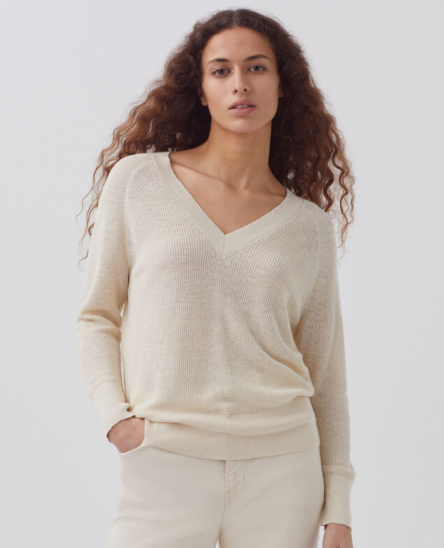 Pull col V en lin H303 white swan