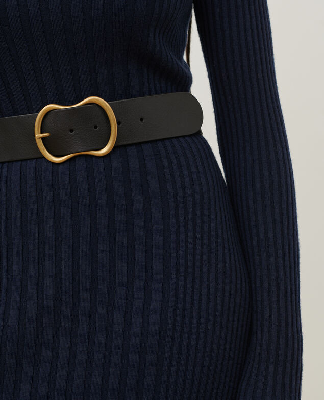 Robe longue en laine mérinos A699 navy knit