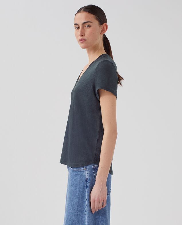 T-shirt col V en lin SARAH J690 blueberry