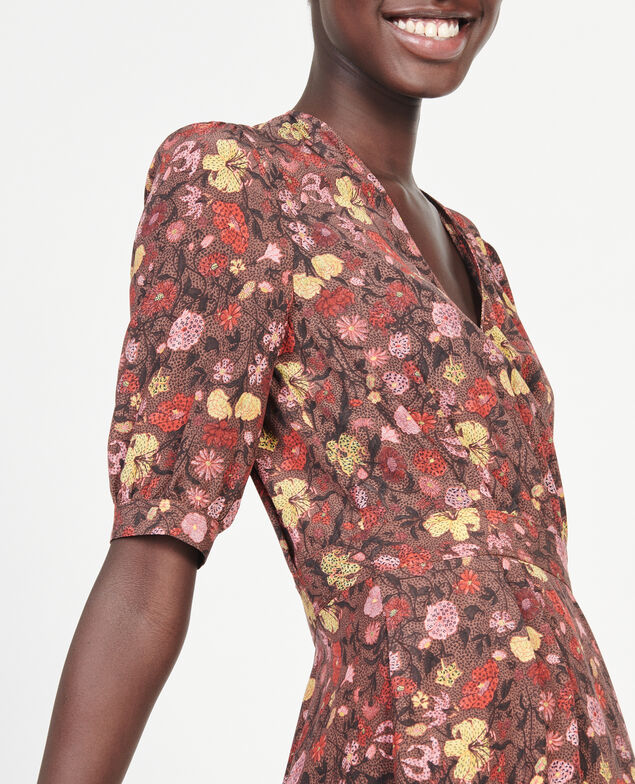 Robe cache-cœur courte en soie fleurie Print eden tortoiseshell