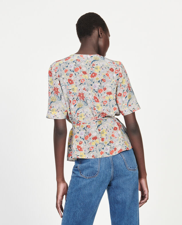 Blouse cache-cœur en soie fleurie Print eden cream