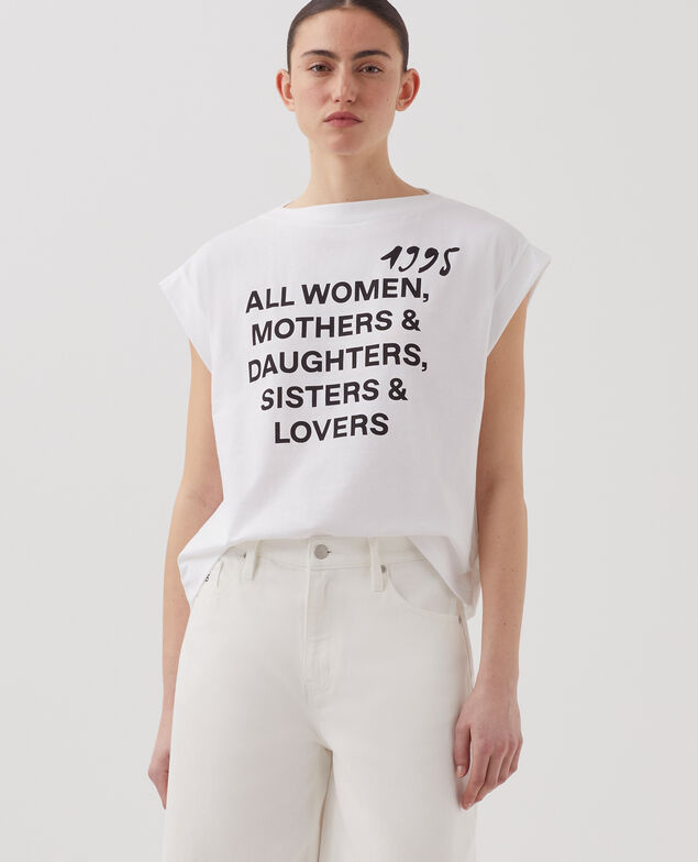 T-shirt boxy en coton J001 white base words