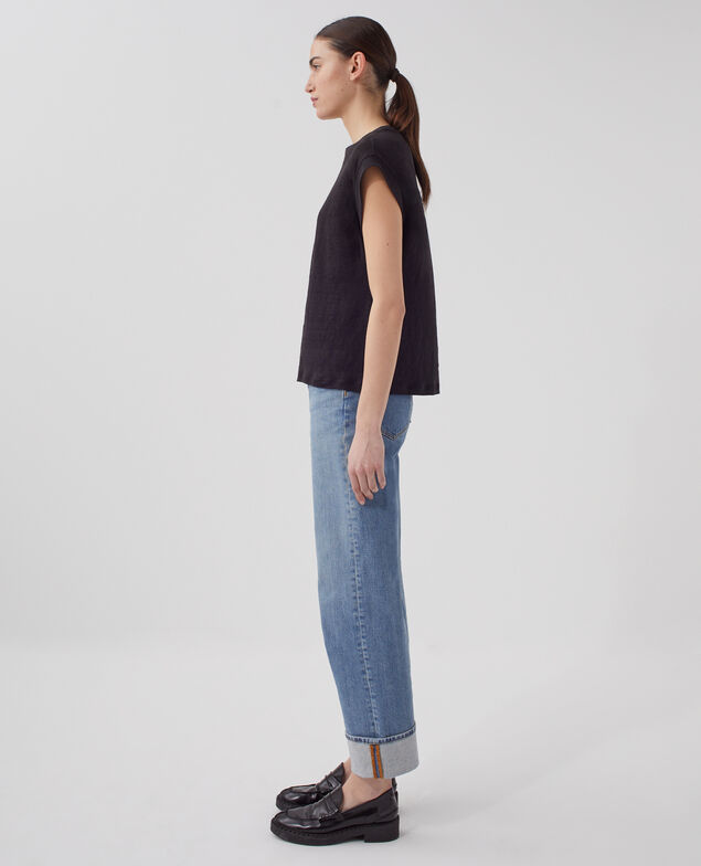 T-shirt boxy en lin KARO H091 black beauty