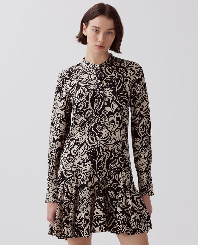 Robe courte fluide I094 abstract fl blk