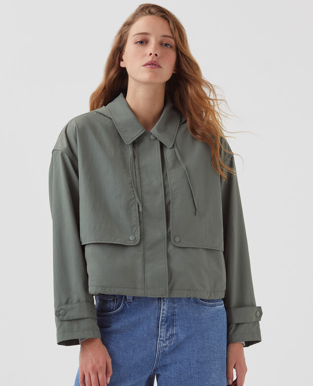 Blouson court à capuche déperlant J560 basil dark green