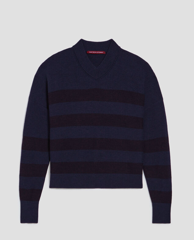 Pull marin col V en laine mérinos J092 st blue black
