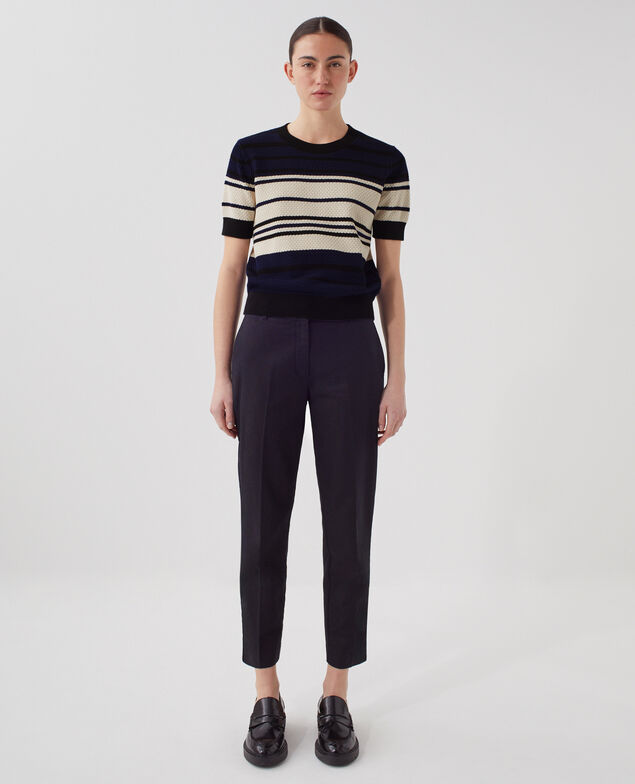 Pull à manches courtes en coton J695 st ecru navy