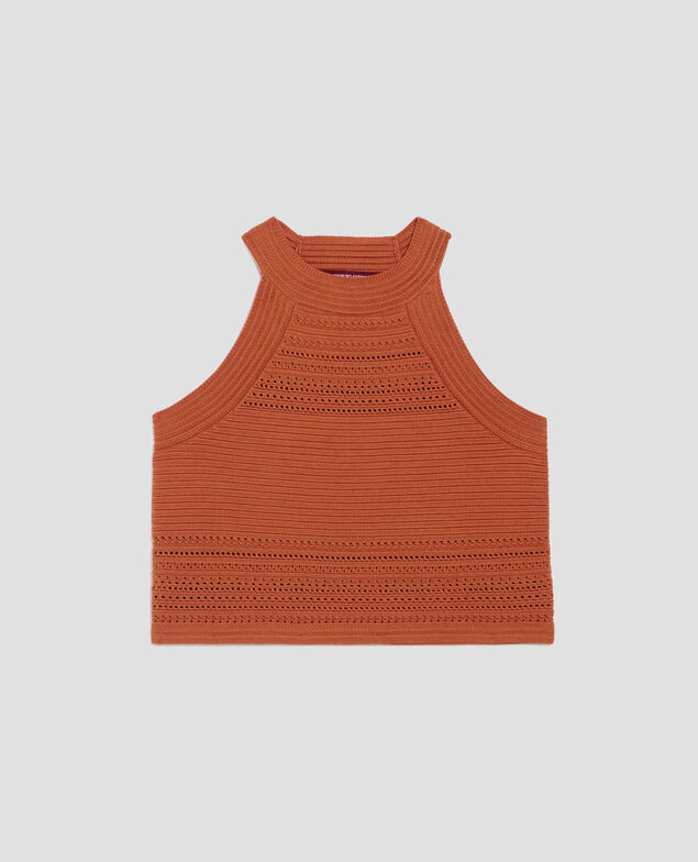 Débardeur en crochet coton H350 amber brown
