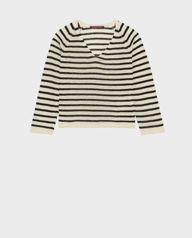 Pull rayé en lin Stripes buttercream black