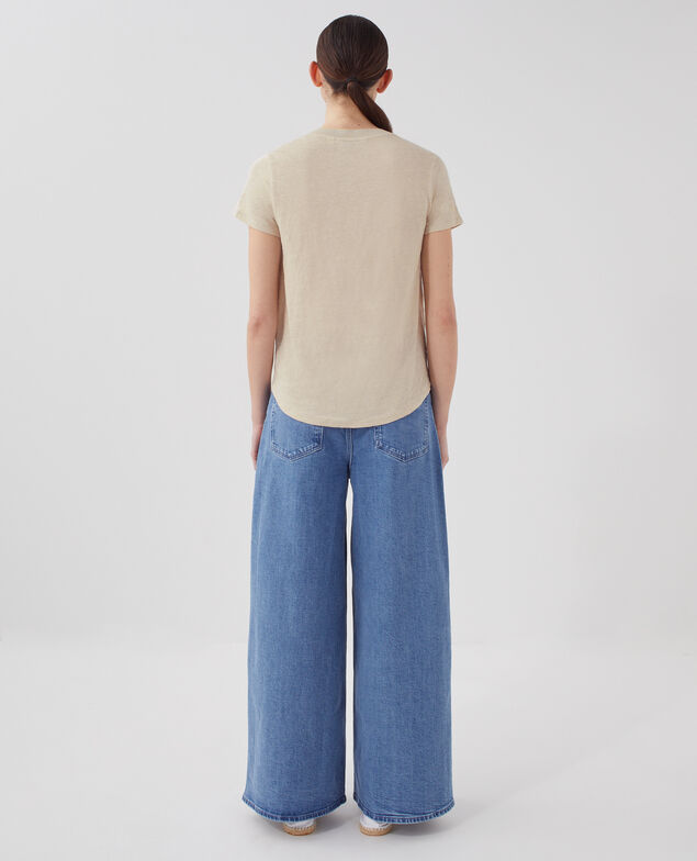 T-shirt col V en lin SARAH J020 beige lining