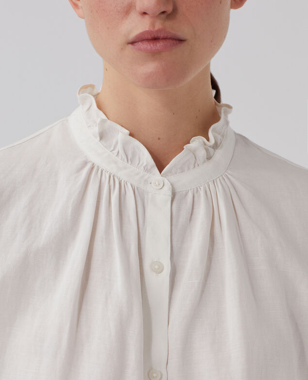 Chemise sans manches à col volanté U010 off white