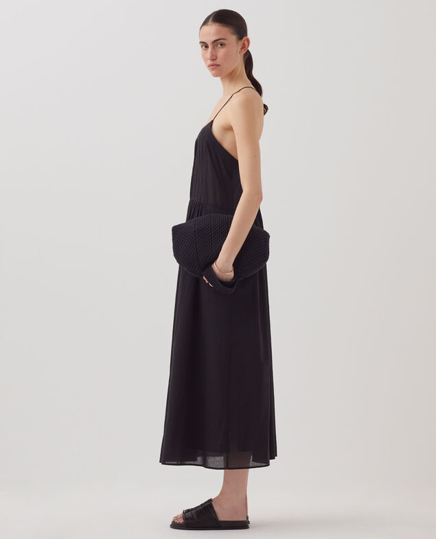 Robe longue à bretelles en voile de coton H091 black beauty