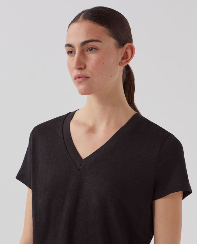 T-shirt col V en lin SARAH H091 black beauty