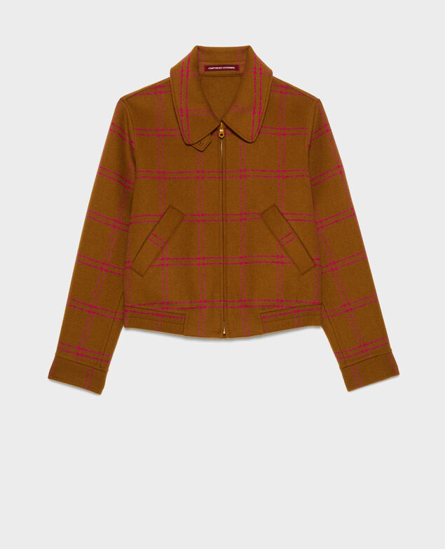 Blouson court en laine mélangée A221 orange check