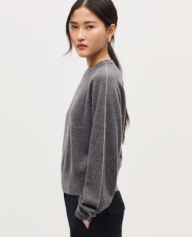 Pull col rond en cachemire K073 gray st ecru