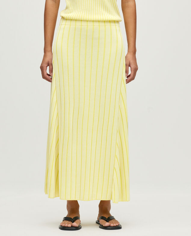 Jupe longue en maille c&ocirc;tel&eacute;e L433 white yellow