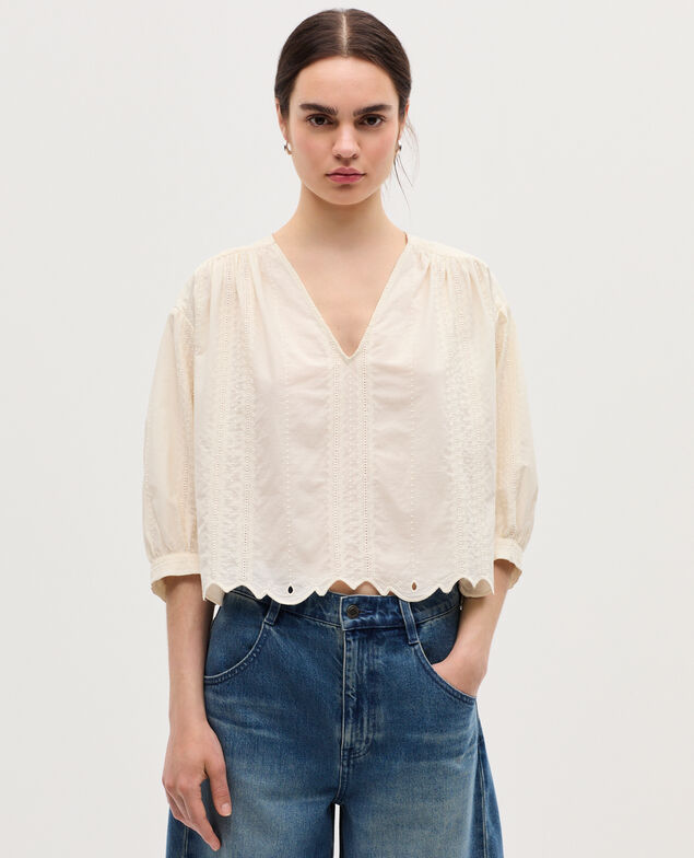 Blouse brodée en coton H013 gardenia