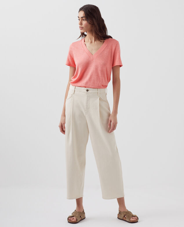 T-shirt col V en lin SARAH H101 silver pink